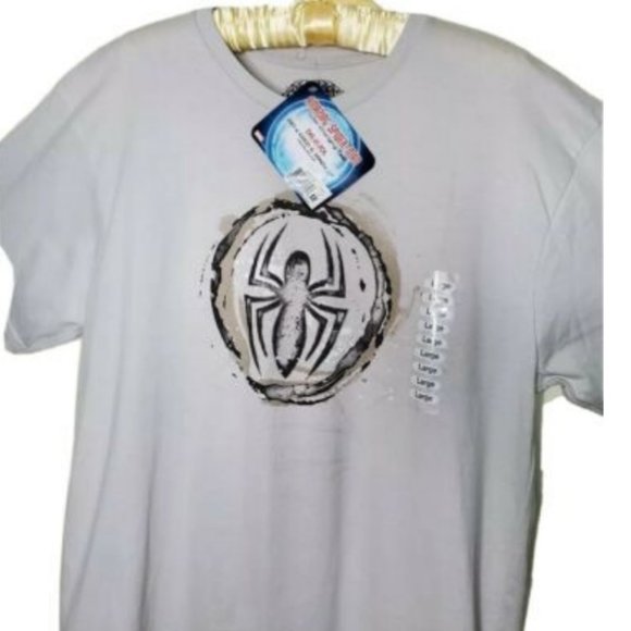 Spiderman Marvel T Shirt Graphic Web Design Beige - Picture 1 of 4